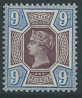 SG209 9d Purple & Blue 1887 Jubilee Issue MOUNTED Mint (Queen Victoria Surface Printed Stamps)