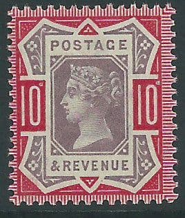 SG210b 10d Purple & Dull Scarlet 1887 Jubilee MOUNTED Mint (Queen Victoria Surface Printed Stamps)