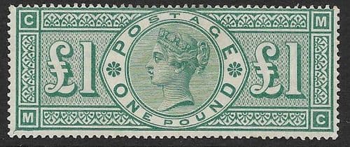 SG212 £1 Green Mounted Mint Original Gum M-C (Queen Victoria Surface Printed Stamps)