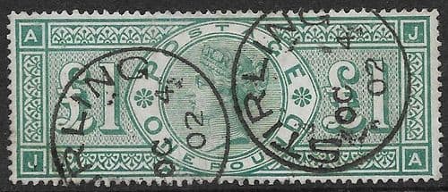 SG212 £1 Green Used Stamp J-A No Faults