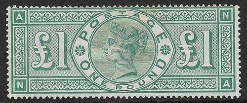 SG212 £1 Green Very Fine Lightly Mounted Mint N-A (Queen Victoria Surface Printed Stamps)