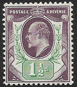 SG224 1½d Slate Purple & Bluish Green DLR Chalk Surface Paper MOUNTED MINT (Edward VII Stamps)