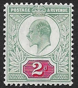 SG228 2d Pale Grey Green & Scarlet DLR Chalk Surface Paper Unmounted Mint (Edward VII Stamps)