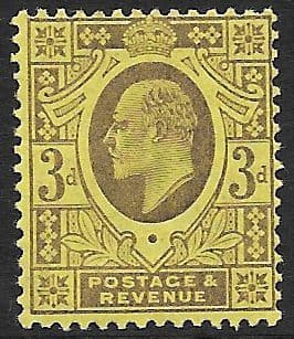 SG232 3d Dull Purple/Orange Yellow DLR Ordinary Paper Unmounted Mint (Edward VII Stamps)