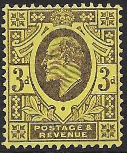 SG232b 3d Deep Purple/Orange Yellow DLR Ordinary Paper MOUNTED MINT (Edward VII Stamps)