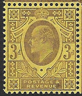 SG232c 3d Pale Reddish Purple/Orange Yellow DLR Chalk Surface Unmounted Mint (Edward VII Stamps)