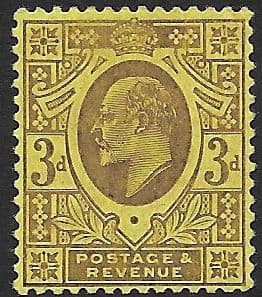 SG233b 3d Pale Purple/ Lemon DLR Chalk Surface Paper MOUNTED MINT (Edward VII Stamps)