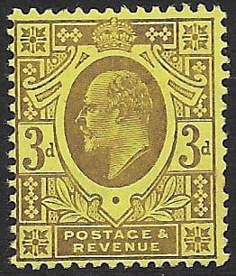SG234 3d Purple/ Lemon DLR Chalk Surface Paper Unmounted Mint (Edward VII Stamps)