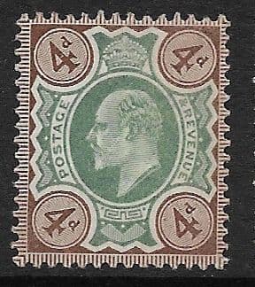 SG235 4d Green & Grey Brown DLR Ordinary Paper MOUNTED MINT (Edward VII Stamps)