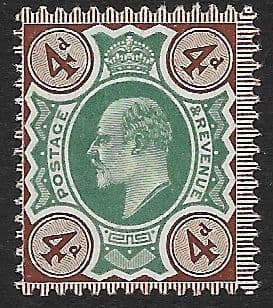 SG236a 4d Green & Chocolate Brown DLR Chalk Surface Paper Unmounted Mint (Edward VII Stamps)