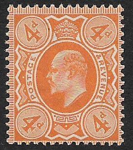 SG240 4d Pale Orange DLR Ordinary Paper MOUNTED MINT (Edward VII Stamps)