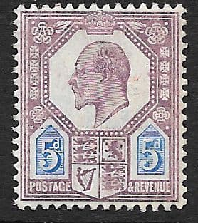 SG242a 5d Dull Purple & Ultramarine DLR Chalk Surface Paper Unmounted Mint (Edward VII Stamps)