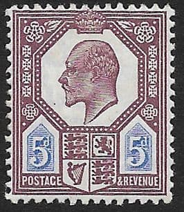 SG243 5d Slate Purple & Ultramarine DLR Ordinary Paper MOUNTED MINT (Edward VII Stamps)