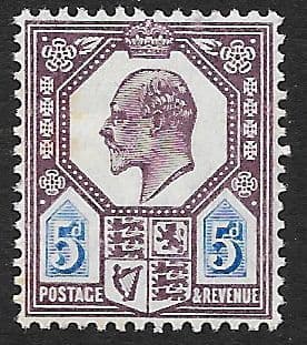 SG243a 5d Slate Purple & Ultramarine DLR Chalk Surface Paper Unmounted Mint (Edward VII Stamps)