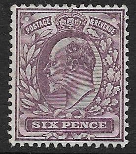 SG248 6d Dull Purple DLR Chalk Surface Paper MOUNTED MINT (Edward VII Stamps)