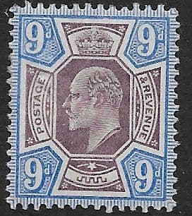 SG250 9d Dull Purple & Ultramarine DLR Ordinary Paper Unmounted Mint (Edward VII Stamps)