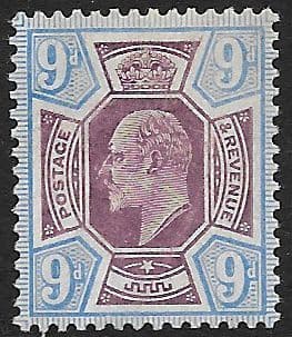 SG250a 9d Dull Purple & Ultramarine DLR Chalk Surface Paper Unmounted Mint (Edward VII Stamps)