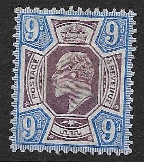 SG251 9d Slate Purple & Ultramarine DLR Ordinary Paper MOUNTED MINT (Edward VII Stamps)