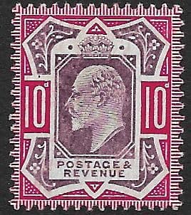 SG254 10d Purple & Carmine DLR Ordinary Paper Unmounted Mint (Edward VII Stamps) (5)
