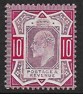 SG254b 10d Dull Purple & Carmine DLR Chalk Surface Paper MOUNTED MINT (Edward VII Stamps)