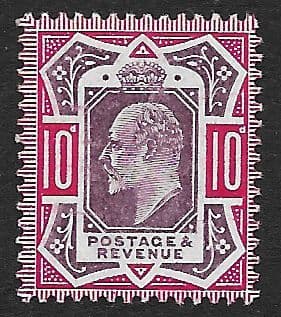 SG255 10d Slate Purple & Carmine DLR Chalk Surface Paper MOUNTED MINT (Edward VII Stamps)