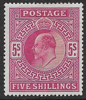 SG263 5s Bright Carmine MOUNTED MINT (Edward VII Stamps) (Stock E70038)