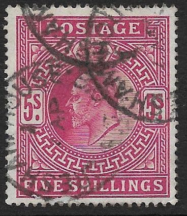 SG263 5s Bright Carmine  Used (Edward VII Stamps) (Stock E70046)