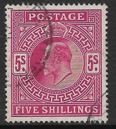 SG263 5s Bright Carmine  Used (Edward VII Stamps) (Stock E70047)