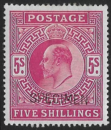 SG263s 5s Bright Carmine SPECIMEN Type 16 Overprint  MOUNTED MINT (Edward VII Stamps) (Stock E70055)