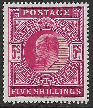 SG264 5s Deep Bright Carmine MOUNTED MINT (Edward VII Stamps) (E70039)