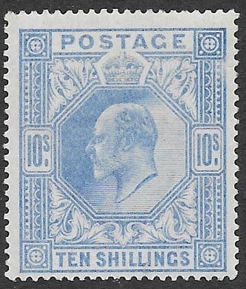 SG265 10/- Ultramarine MOUNTED MINT (Edward VII Stamps) (Stock E70040)