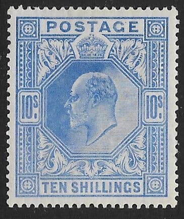 SG265 10/- Ultramarine  MOUNTED MINT (Edward VII Stamps) (Stock E70056)