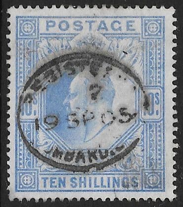 SG265  10/- Ultramarine  Used (Edward VII Stamps) (stock code E70057)