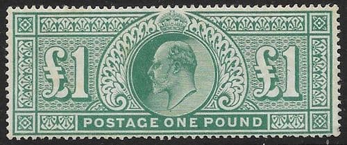 SG266  £1  Dull Green  AVERAGE MOUNTED MINT (Edward VII Stamps) (stock E70053)