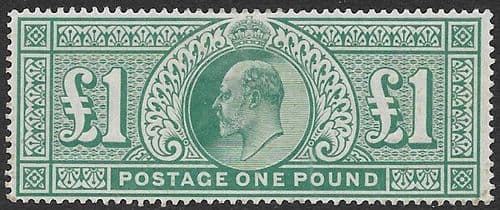 SG266 £1 Dull Green MOUNTED MINT (Edward VII Stamps) (stock code 15721)