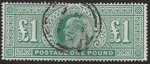 SG266  £1  Dull Green  Used (Edward VII Stamps) (stock code E70028)