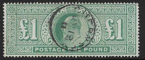 SG266  £1  Dull Green  Used (Edward VII Stamps) (stock code E70052)