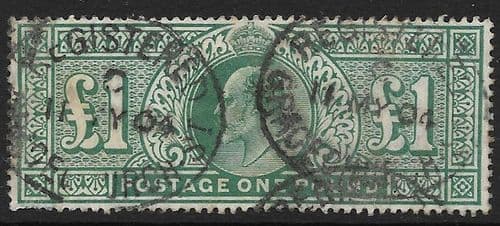 SG266  £1  Dull Green  Used (Edward VII Stamps) (stock code E70059)