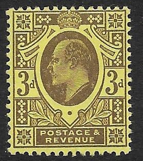 SG277 3d Purple/Lemon Harrison Perf 14 Printing Unmounted Mint (Edward VII Stamps)