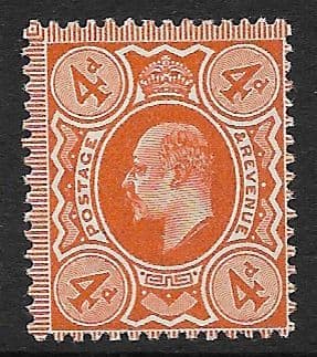 SG278 4d Bright Orange Harrison Perf 14 Printing Unmounted Mint (Edward VII Stamps)