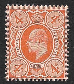 SG286 4d Bright Orange Harrison Perf 15x14 Printing Unmounted Mint (Edward VII Stamps)