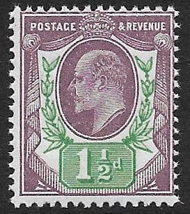 SG288 1½d Dull Purple & Green Somerset House Printing MOUNTED MINT (Edward VII Stamps)