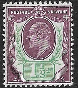 SG289 1½d Slate Purple & Green Somerset House Printing Unmounted Mint (Edward VII Stamps)