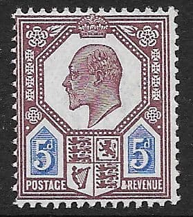 SG293 5d Dull Reddish Purple & Bright Blue Somerset House Printing MOUNTED MINT (Edward VII Stamps)