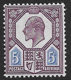 SG294 5d Deep Dull Reddish Purple & Bright Blue Somerset House Unmounted Mint (Edward VII Stamps)