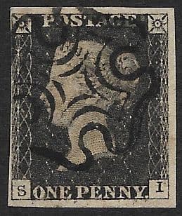 SG3 1840 Penny Black Plate 10  S-I 4 Margin