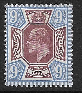 SG306 9d Reddish Purple & Light Blue Somerset House Printing Unmounted Mint (Edward VII Stamps)
