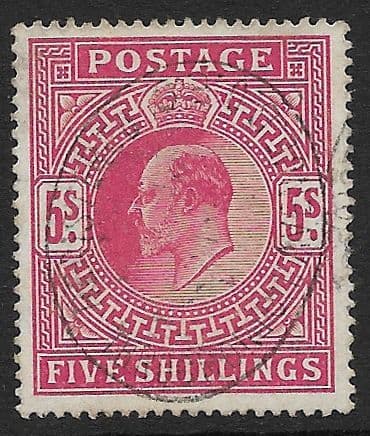 SG318  5/- Carmine  Somerset House Printing  Used (Edward VII Stamps) (Stock E70026)
