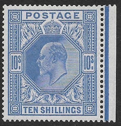 SG319  10/- Blue Somerset House Printing  Unmounted Mint Marginal with Certificate (Stock E70002)