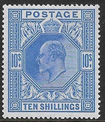 SG319  10/- Blue Somerset House Printing  Unmounted Mint (Stock E70003)